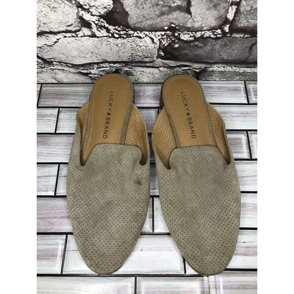 Lucky Brand Coryna Taupe Suede Leather Slip On Mules Flats Women Sz 7M US/37.5EU - Picture 11 of 16